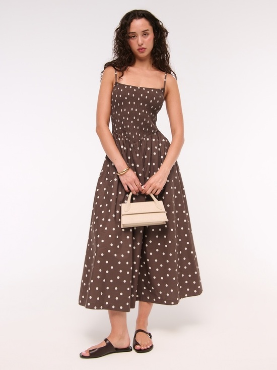 Abercrombie & Fitch Dresses & Skirts - NWT Abercrombie & Fitch Smocked Dipped Waist Midi Dress Brown Polka Dot L Tall